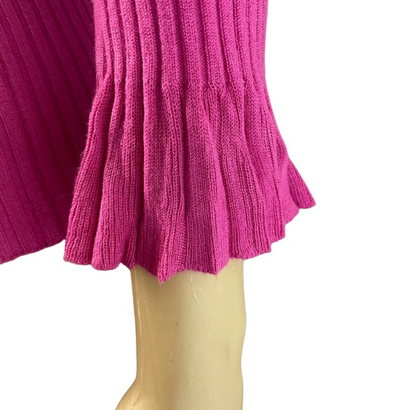 Nicole Miller Womens Ribbed Pullover Sweater Fuschia Pink Ruffled Cuffs. New - Picture 2 of 9